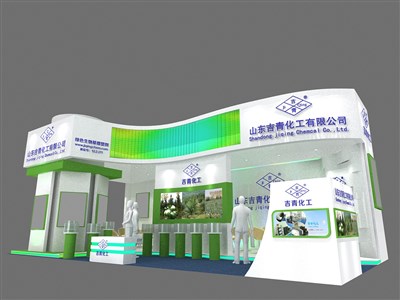 60.5平米展臺設(shè)計(jì)制作：三面開口/現(xiàn)代/木質(zhì)結(jié)構(gòu)/白色，為化工展展商而作（免費(fèi)使用）