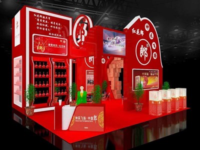 72平米展臺(tái)設(shè)計(jì)制作：三面開(kāi)口/現(xiàn)代/型材結(jié)構(gòu)/紅色，為糖酒展展商而作（免費(fèi)使用）