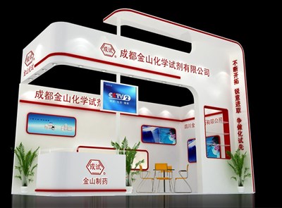18平米展臺設計制作：二面開口/現(xiàn)代/木質結構/白色，為化工展展商而作（免費使用）