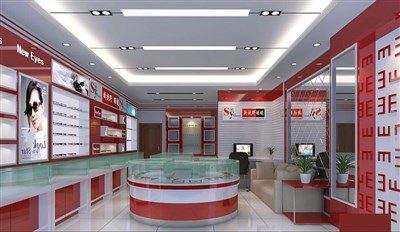 50平米展廳設(shè)計(jì)制作：現(xiàn)代/紅色，產(chǎn)品類(lèi)展廳-眼鏡店（免費(fèi)使用）