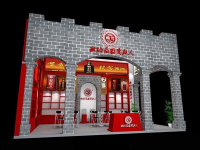 40平米展臺(tái)設(shè)計(jì)制作：二面開口/中式/木質(zhì)結(jié)構(gòu)/灰色，為糖酒展展商而作（免費(fèi)使用）