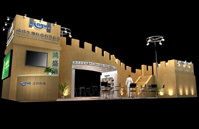 78平米展臺設(shè)計制作：二面開口/現(xiàn)代/木質(zhì)結(jié)構(gòu)/米色，為化工展展商而作（免費(fèi)使用）