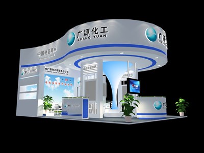 54平米展臺(tái)設(shè)計(jì)制作：三面開口/現(xiàn)代/木質(zhì)結(jié)構(gòu)/白色，為化工展展商而作（免費(fèi)使用）
