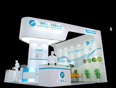 36平米展臺設計制作：三面開口/現(xiàn)代/木質結構/白色，為化工展展商而作（免費使用）