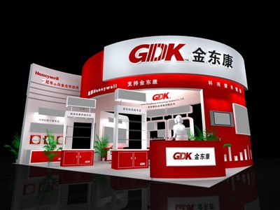 54平米展臺設計制作：三面開口/前衛(wèi)/木質(zhì)結構/紅色，為電子展展商而作（免費使用）