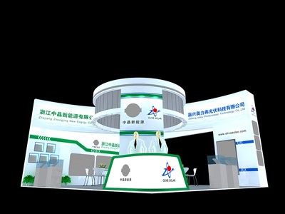 72平米展臺設(shè)計制作：三面開口/前衛(wèi)/木質(zhì)結(jié)構(gòu)/綠色，為電子展展商而作（免費使用）