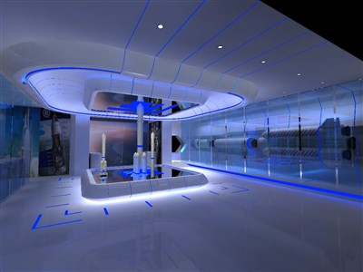 156平米展廳設計制作：現(xiàn)代/藍色，教育類展廳-航空航天展廳（免費使用）