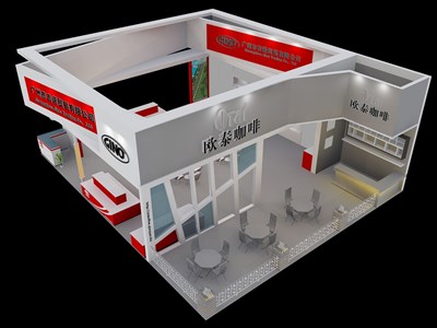 120平米展臺設(shè)計制作：三面開口/現(xiàn)代/型材結(jié)構(gòu)/灰色，為糖酒展展商而作（免費(fèi)使用）