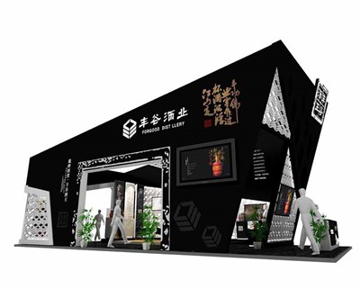 78平米展臺設計制作：三面開口/前衛(wèi)/型材結構/黑色，為糖酒展展商而作（免費使用）