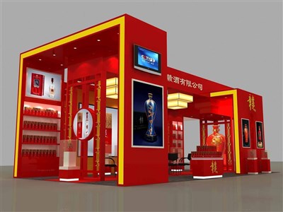 72平米展臺設(shè)計制作：四面開口/現(xiàn)代/型材結(jié)構(gòu)/紅色，為糖酒展展商而作（免費(fèi)使用）