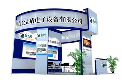 36平米展臺設計制作：三面開口/現(xiàn)代/木質結構/藍色，為電子展展商而作（免費使用）