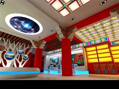 90平米展廳設(shè)計(jì)制作：現(xiàn)代/紅色，文化類(lèi)展廳-九寨溝旅游展廳（免費(fèi)使用）