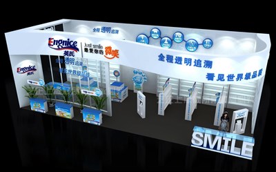 60平米展臺設(shè)計制作：二面開口/現(xiàn)代/木質(zhì)結(jié)構(gòu)/白色，為嬰幼展展商而作（免費(fèi)使用）