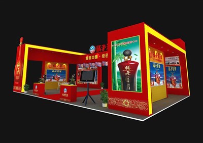 135平米展臺設(shè)計制作：四面開口/現(xiàn)代/型材結(jié)構(gòu)/紅色，為糖酒展展商而作（免費使用）