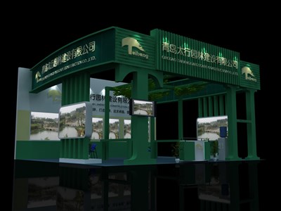 72平米展臺設(shè)計制作：三面開口/現(xiàn)代/木質(zhì)結(jié)構(gòu)/綠色，為綜合展展商而作（免費使用）