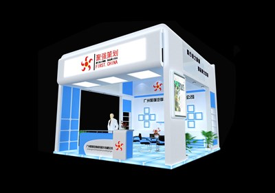 36平米展臺(tái)設(shè)計(jì)制作：三面開口/現(xiàn)代/木質(zhì)結(jié)構(gòu)/藍(lán)色，為綜合展展商而作（免費(fèi)使用）