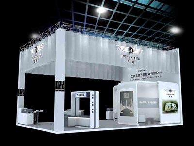 54平米展臺設計制作：三面開口/前衛(wèi)/木質(zhì)結構/白色，為電子展展商而作（免費使用）