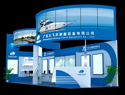 27平米展臺設(shè)計制作：二面開口/現(xiàn)代/木質(zhì)結(jié)構(gòu)/藍色，為綜合展展商而作（免費使用）