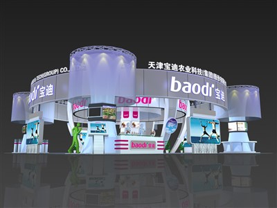 324平米展臺設(shè)計制作：四面開口/現(xiàn)代/桁架結(jié)構(gòu)/彩色，為綜合展展商而作（免費(fèi)使用）