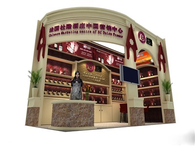 18平米展臺設計制作：二面開口/歐式/木質(zhì)結構/米色，為糖酒展展商而作（免費使用）