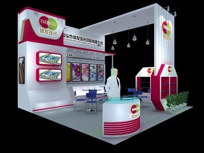 36平米展臺設(shè)計(jì)制作：三面開口/現(xiàn)代/木質(zhì)結(jié)構(gòu)/白色，為化工展展商而作（免費(fèi)使用）