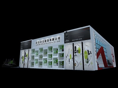 304平米展臺設(shè)計制作：二面開口/現(xiàn)代/型材結(jié)構(gòu)/彩色，為家具展展商而作（免費使用）