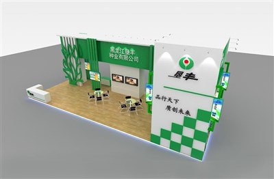90平米展臺設(shè)計制作：二面開口/現(xiàn)代/木質(zhì)結(jié)構(gòu)/綠色，為綜合展展商而作（免費使用）