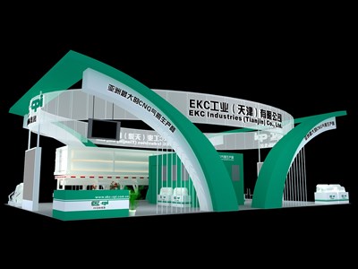 216平米展臺(tái)設(shè)計(jì)制作：四面開口/現(xiàn)代/木質(zhì)結(jié)構(gòu)/綠色，為綜合展展商而作（免費(fèi)使用）