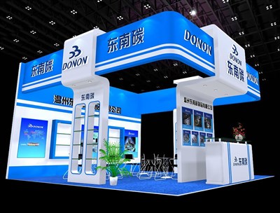 36平米展臺設(shè)計制作：三面開口/現(xiàn)代/木質(zhì)結(jié)構(gòu)/藍(lán)色，為綜合展展商而作（免費(fèi)使用）