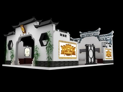 165平米展臺設計制作：四面開口/中式/型材結(jié)構(gòu)/灰色，為家具展展商而作（免費使用）