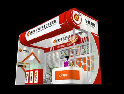 18平米展臺設(shè)計制作：二面開口/現(xiàn)代/木質(zhì)結(jié)構(gòu)/紅色，為綜合展展商而作（免費使用）