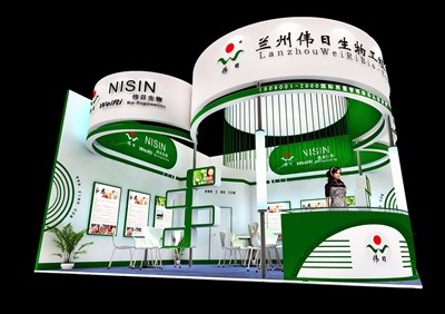 52.5平米展臺設(shè)計制作：二面開口/現(xiàn)代/木質(zhì)結(jié)構(gòu)/綠色，為化工展展商而作（免費使用）