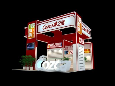 36平米展臺(tái)設(shè)計(jì)制作：三面開口/現(xiàn)代/木質(zhì)結(jié)構(gòu)/紅色，為綜合展展商而作（免費(fèi)使用）