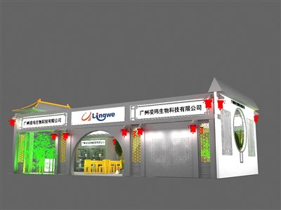 60平米展臺設(shè)計制作：三面開口/中式/木質(zhì)結(jié)構(gòu)/灰色，為家具展展商而作（免費使用）