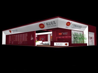 150平米展臺(tái)設(shè)計(jì)制作：二面開口/現(xiàn)代/型材結(jié)構(gòu)/紅色，為家具展展商而作（免費(fèi)使用）