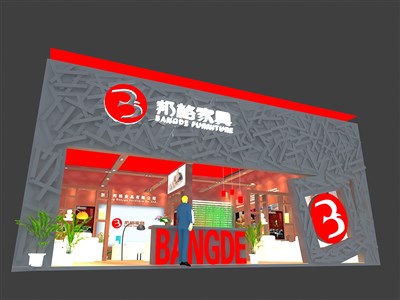 100平米展臺(tái)設(shè)計(jì)制作：一面開(kāi)口/現(xiàn)代/型材結(jié)構(gòu)/灰色，為家具展展商而作（免費(fèi)使用）