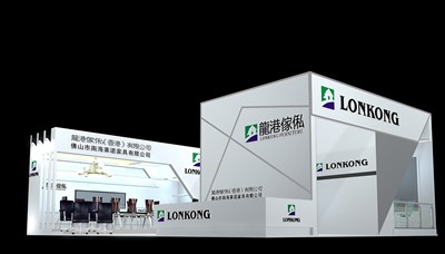 88平米展臺設計制作：二面開口/現(xiàn)代/型材結(jié)構(gòu)/白色，為家具展展商而作（免費使用）