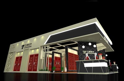50平米展臺(tái)設(shè)計(jì)制作：三面開(kāi)口/前衛(wèi)/型材結(jié)構(gòu)/米色，為家具展展商而作（免費(fèi)使用）
