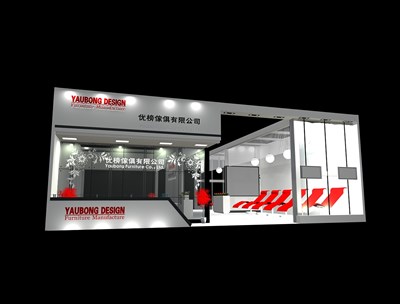 49平米展臺設(shè)計制作：二面開口/現(xiàn)代/型材結(jié)構(gòu)/灰色，為家具展展商而作（免費使用）