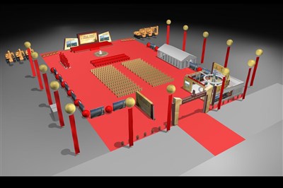 2016平米展臺(tái)設(shè)計(jì)制作：三面開口/現(xiàn)代/木質(zhì)結(jié)構(gòu)/紅色，為舞臺(tái)開幕式展商而作（免費(fèi)使用）