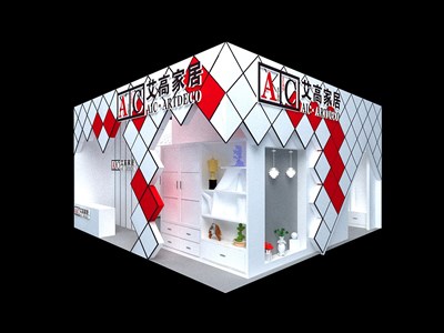 42平米展臺設計制作：二面開口/前衛(wèi)/型材結構/紅色，為家具展展商而作（免費使用）