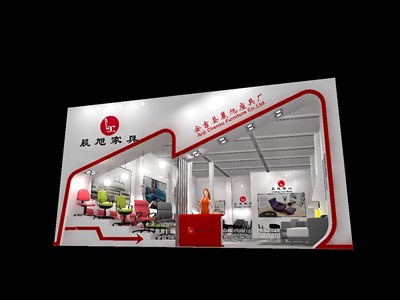 90平米展臺設計制作：一面開口/前衛(wèi)/型材結構/白色，為家具展展商而作（免費使用）