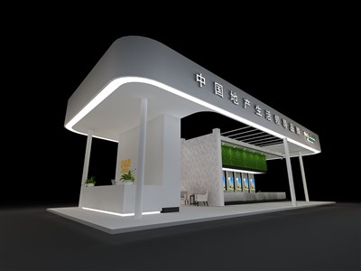 85平米展臺設(shè)計制作：四面開口/前衛(wèi)/型材結(jié)構(gòu)/灰色，為房產(chǎn)展展商而作（免費使用）