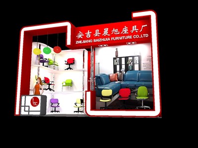 21平米展臺(tái)設(shè)計(jì)制作：一面開(kāi)口/現(xiàn)代/型材結(jié)構(gòu)/紅色，為家具展展商而作（免費(fèi)使用）