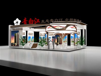 180平米展臺(tái)設(shè)計(jì)制作：四面開口/前衛(wèi)/木質(zhì)結(jié)構(gòu)/白色，為房產(chǎn)展展商而作（免費(fèi)使用）