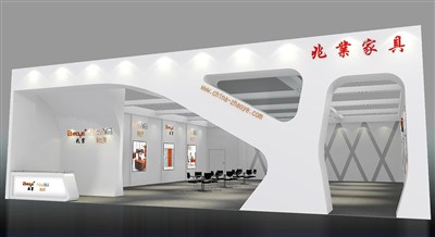 214.5平米展臺設計制作：一面開口/前衛(wèi)/型材結(jié)構(gòu)/灰色，為家具展展商而作（免費使用）