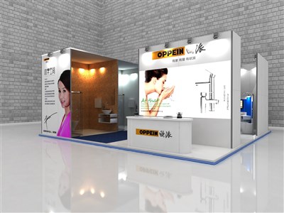 81平米展臺設(shè)計制作：二面開口/現(xiàn)代/木質(zhì)結(jié)構(gòu)/白色，為照明展展商而作（免費使用）