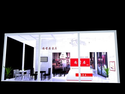 80平米展臺設計制作：二面開口/現(xiàn)代/型材結(jié)構(gòu)/白色，為家具展展商而作（免費使用）