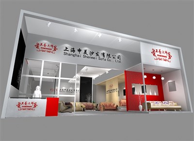 80平米展臺(tái)設(shè)計(jì)制作：一面開(kāi)口/現(xiàn)代/型材結(jié)構(gòu)/灰色，為家具展展商而作（免費(fèi)使用）