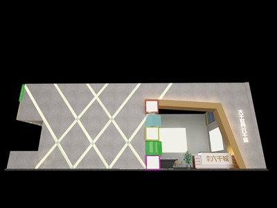 48平米展臺(tái)設(shè)計(jì)制作：二面開口/前衛(wèi)/木質(zhì)結(jié)構(gòu)/灰色，為房產(chǎn)展展商而作（免費(fèi)使用）
